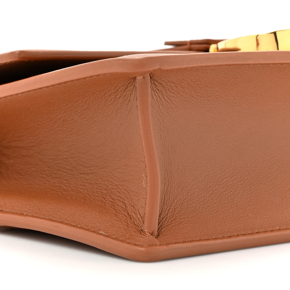 Lushentic Montaigne 30 East West Chain Flap Bag Brown Calfskin Leather - Premium Alternative