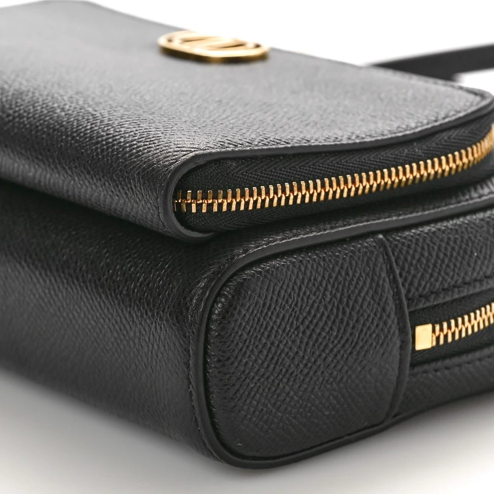 Lushentic Small Caro Double Pouch Black Grained Calfskin Leather - Designer Inspired Luxury Bag