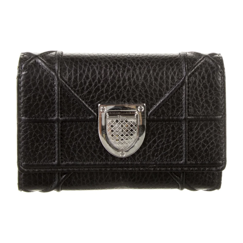 Lushentic Designer Bags Small Diorama Wallet Black Calfskin Leather - Premium Alternative Bag