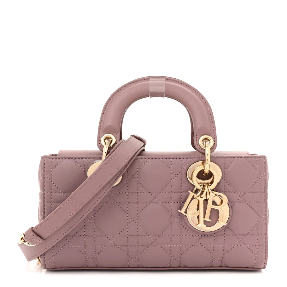 Lushentic Dior Small Lady D-Joy Peony Pink Cannage Lambskin Leather Gold Hardware Front