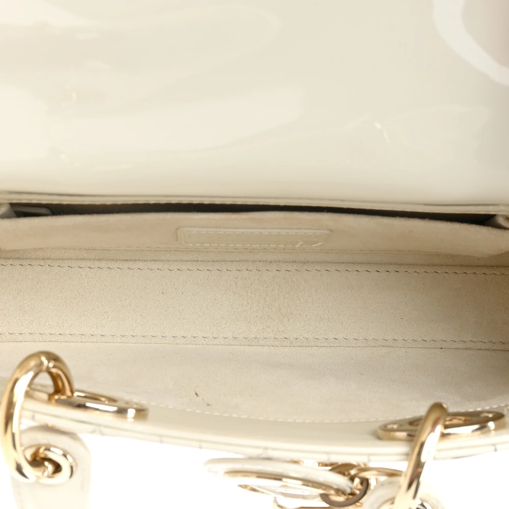 Lushentic Designer Bags – Small Lady D-Joy White Patent Calfskin - Designer Inspired Luxury Bag