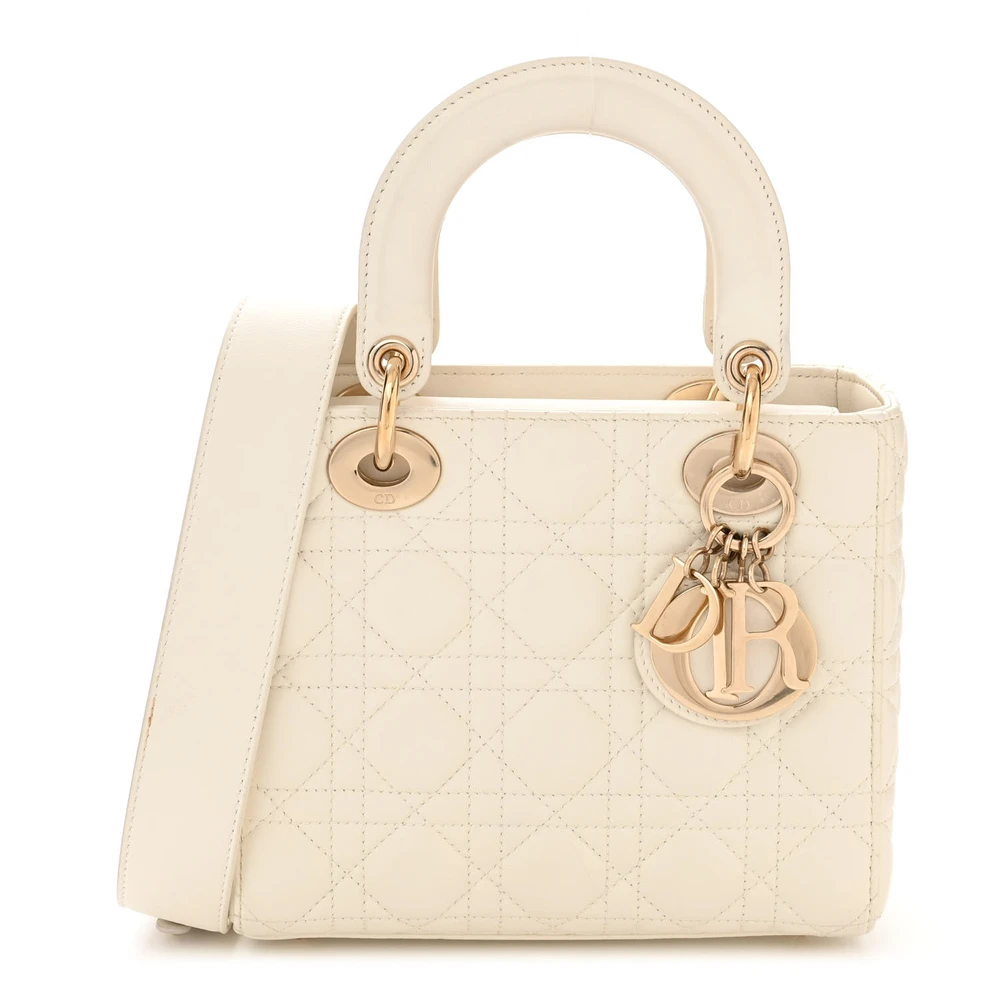 Lushentic Dior Small My ABCDior Lady Dior White Cannage Lambskin Leather Gold Hardware Front
