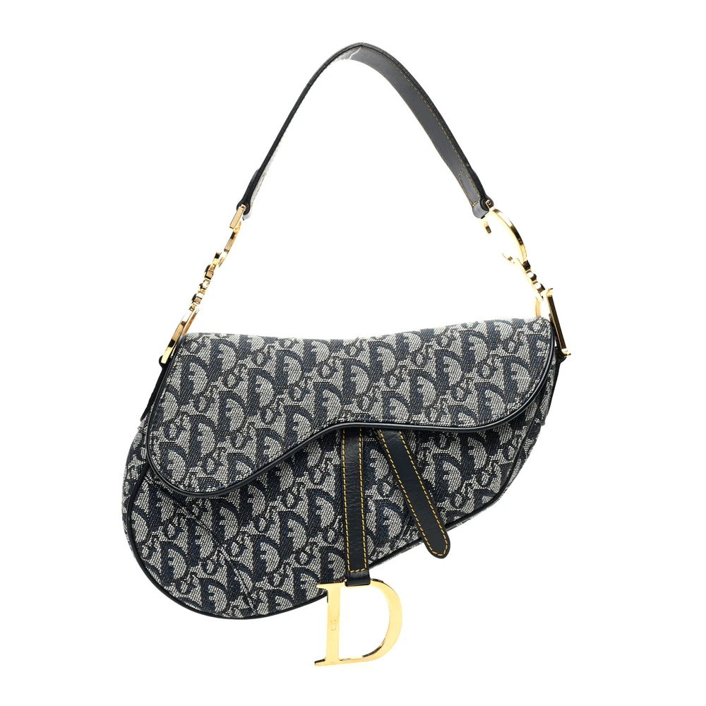 Lushentic Dior Small Saddle Bag Blue Monogram Canvas Gold Hardware Front