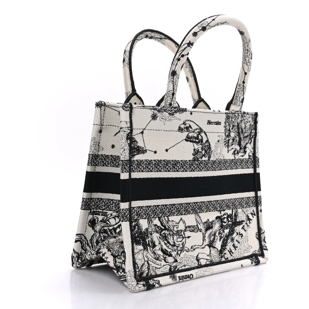 Lushentic Dior Small Zodiac Toile De Jouy Book Tote Latte/Black Embroidered Canvas - Designer Inspired Luxury Bag