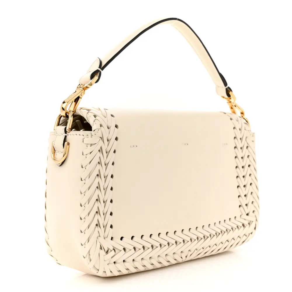 Lushentic Handbag: Ceylon Woven Baguette in White Ice King Leather - Image 3
