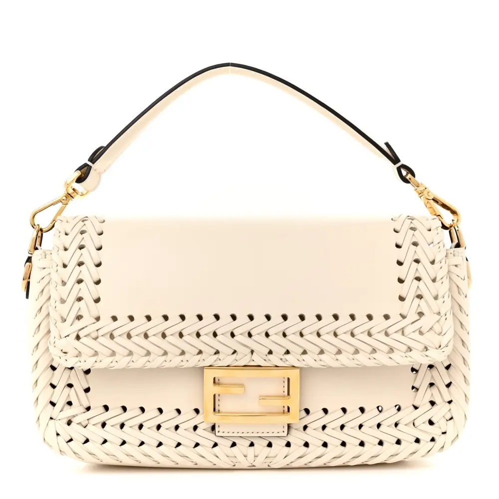 Lushentic Handbag: Ceylon Woven Baguette in White Ice King Leather