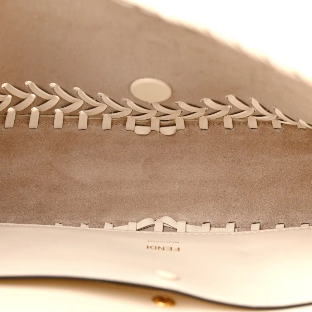 Lushentic Handbag: Ceylon Woven Baguette in White Ice King Leather - Image 9