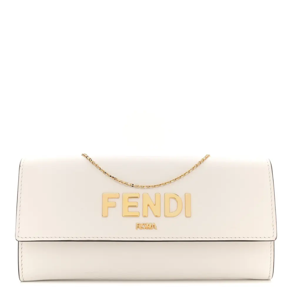 Lushentic Grade Bags - Fendi Roma Logo Chain Wallet in White Vitello Leather