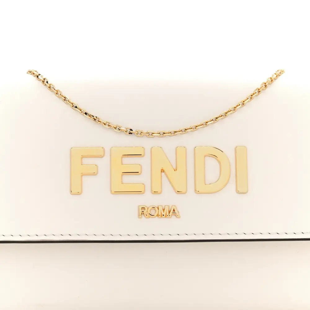 Lushentic Grade Bags - Fendi Roma Logo Chain Wallet in White Vitello Leather - Image 2