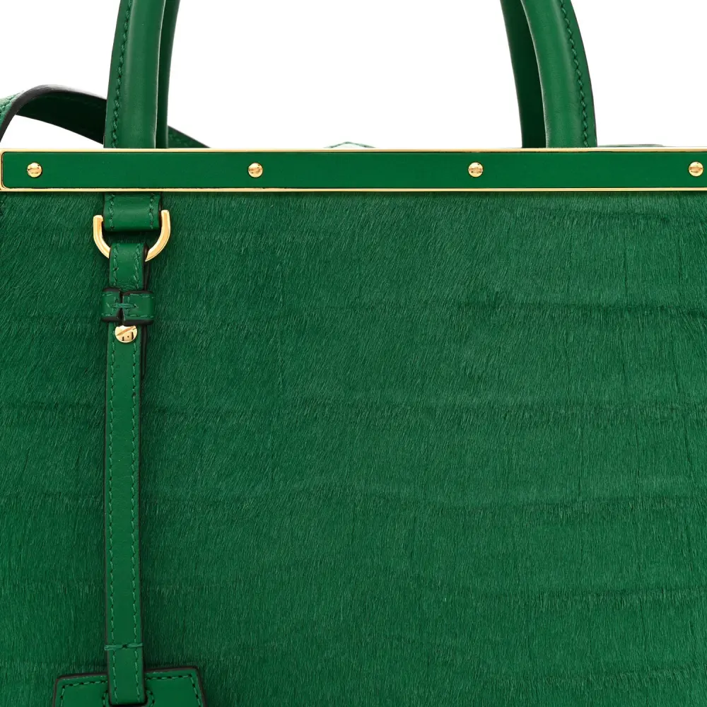 Lushentic Petite 2Jours Tote in Emerald Calf Hair & Crocodile Leather - Image 8