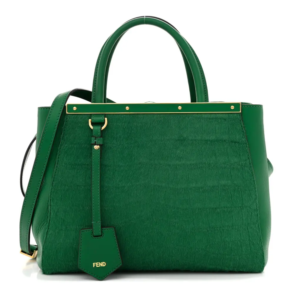 Lushentic Petite 2Jours Tote in Emerald Calf Hair & Crocodile Leather