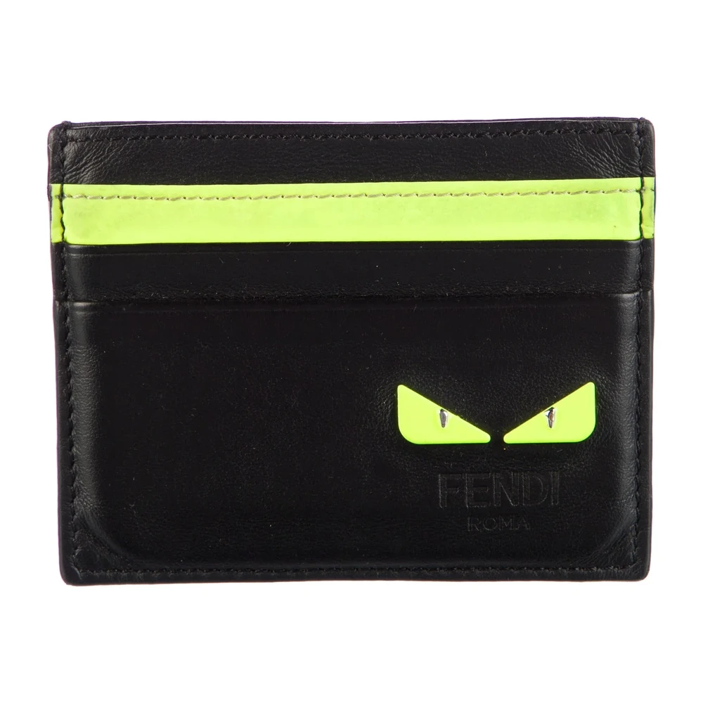 Lushentic Bags Small Card Holder - Black Neon Yellow Calfskin Motif
