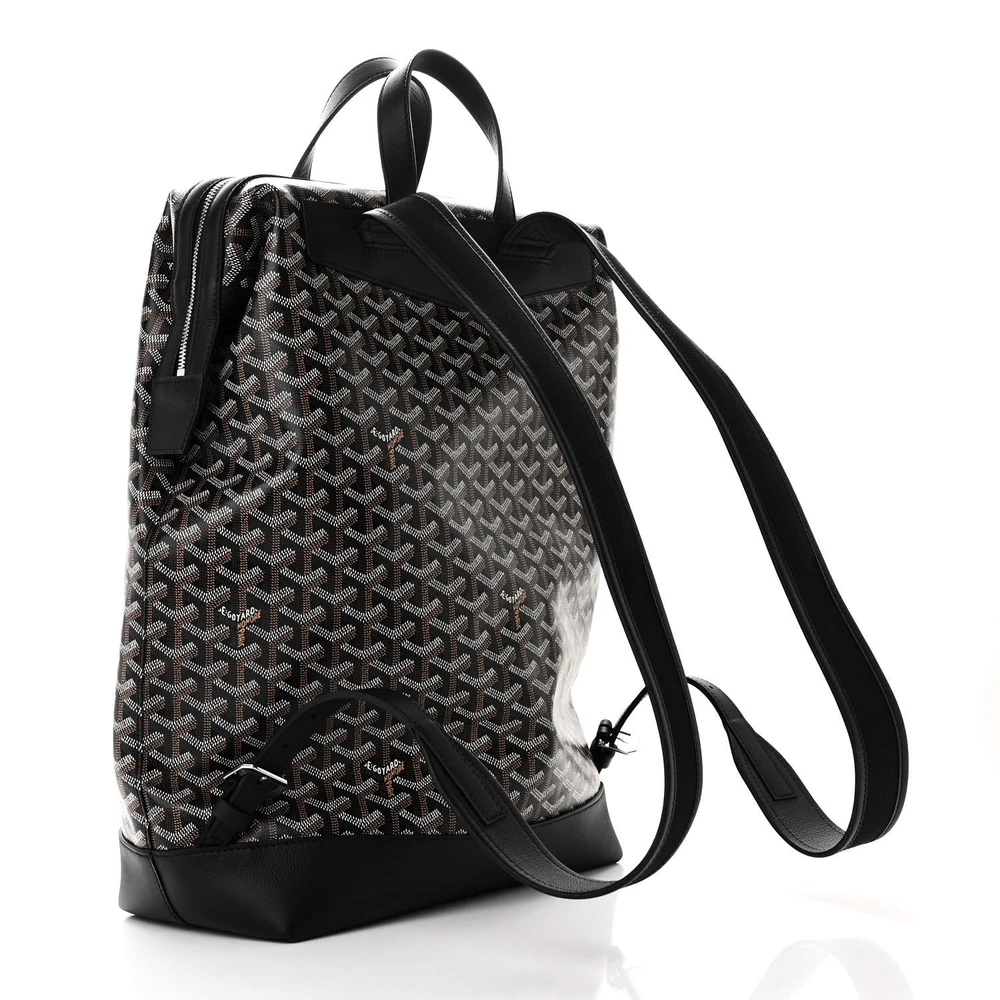 Lushentic Replica Handbags Cisalpin Backpack MM Black Goyardine Canvas Calfskin Leather - Image 3