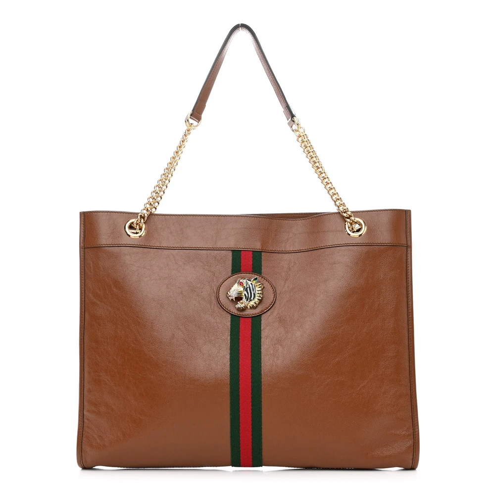 Lushentic Grade Replica Large Rajah Chain Tote Brown Calfskin Leather - Designer Inspired Luxury Bag