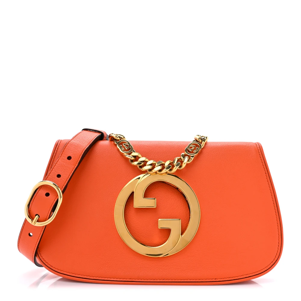 Lushentic Medium Blondie Chain Shoulder Flap Bag in Deep Orange Roxy Calfskin Leather with Gold Hardware
