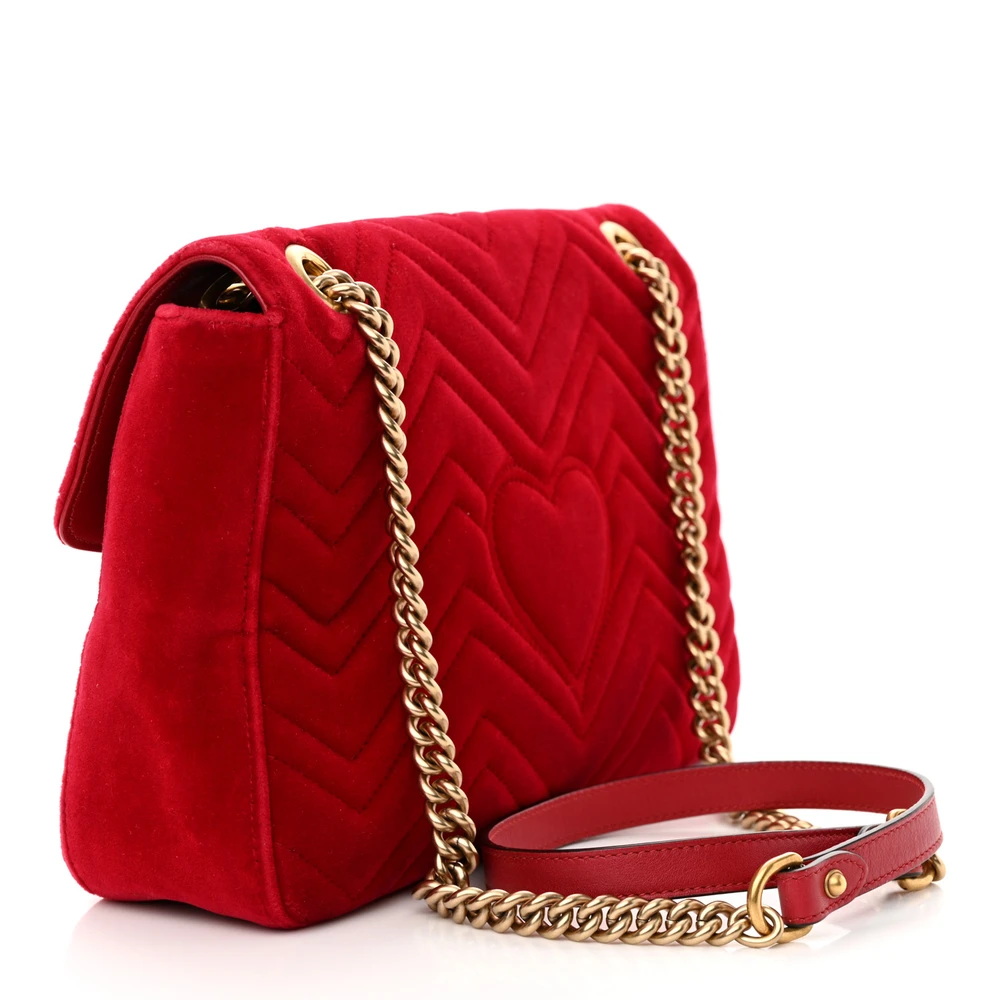 Lushentic Replica Medium GG Marmont Shoulder Bag in Hibiscus Red Velvet - Image 3