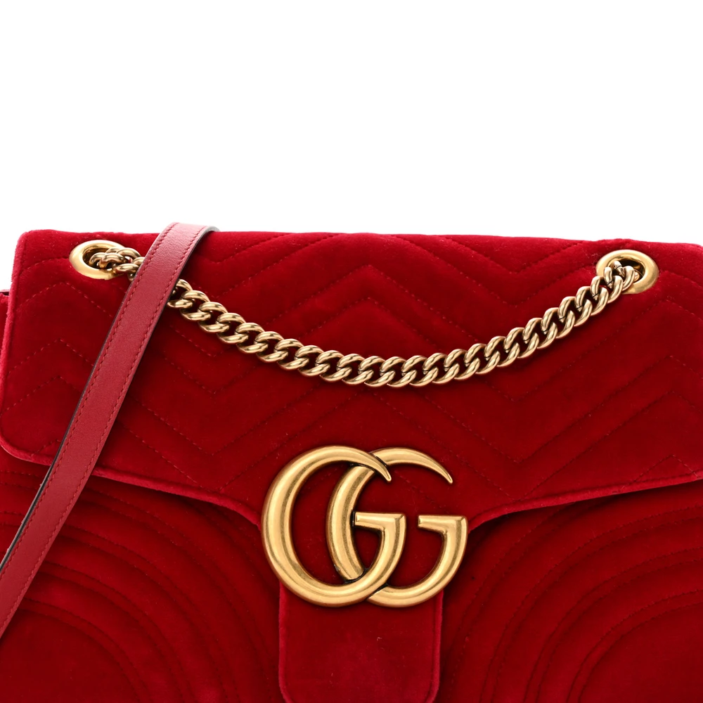 Lushentic Replica Medium GG Marmont Shoulder Bag in Hibiscus Red Velvet - Image 10