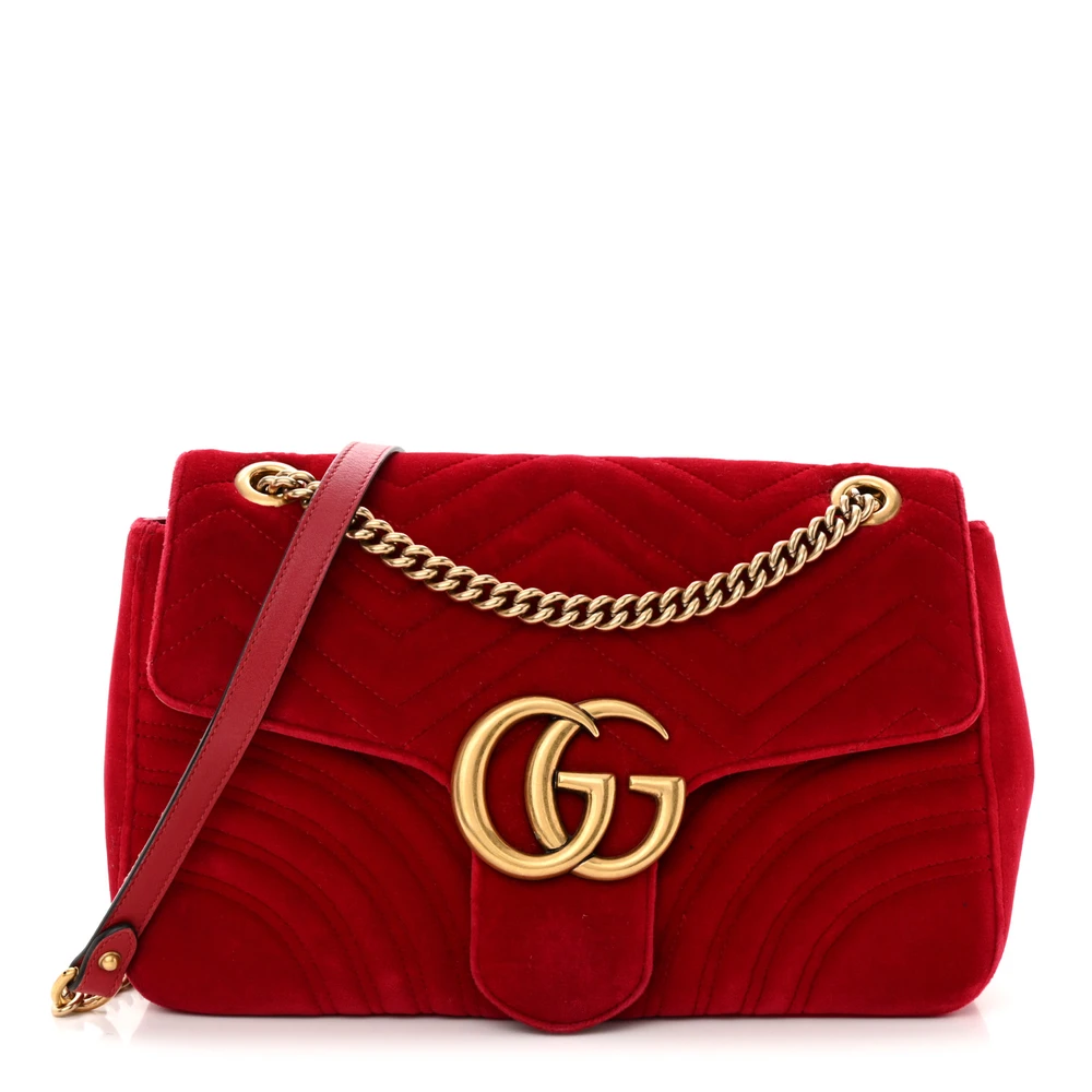Lushentic Replica Medium GG Marmont Shoulder Bag in Hibiscus Red Velvet