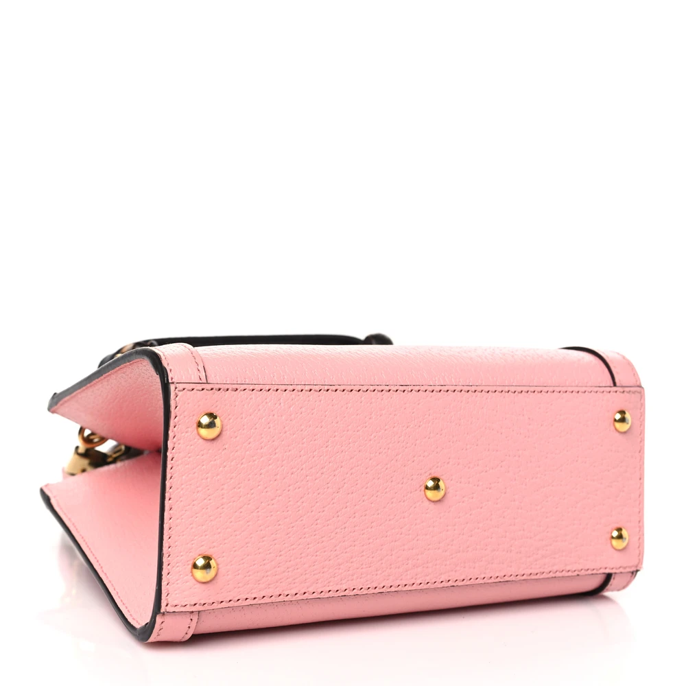 Lushentic Bag Mini Diana Tote Bag - Wild Rose Black Textured Calfskin Leather Gold Hardware - Image 6