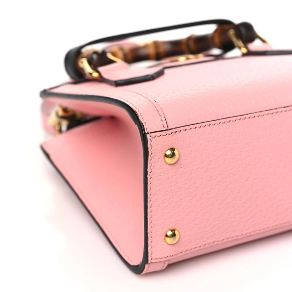 Lushentic Bag Mini Diana Tote Bag - Wild Rose Black Textured Calfskin Leather Gold Hardware - Image 5