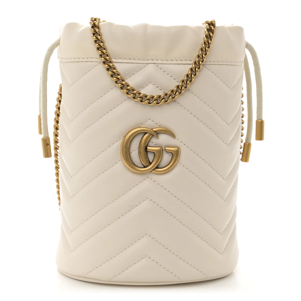 Lushentic Designer Bags Mini GG Marmont 2.0 Bucket Bag White Calfskin - Premium Alternative Bag