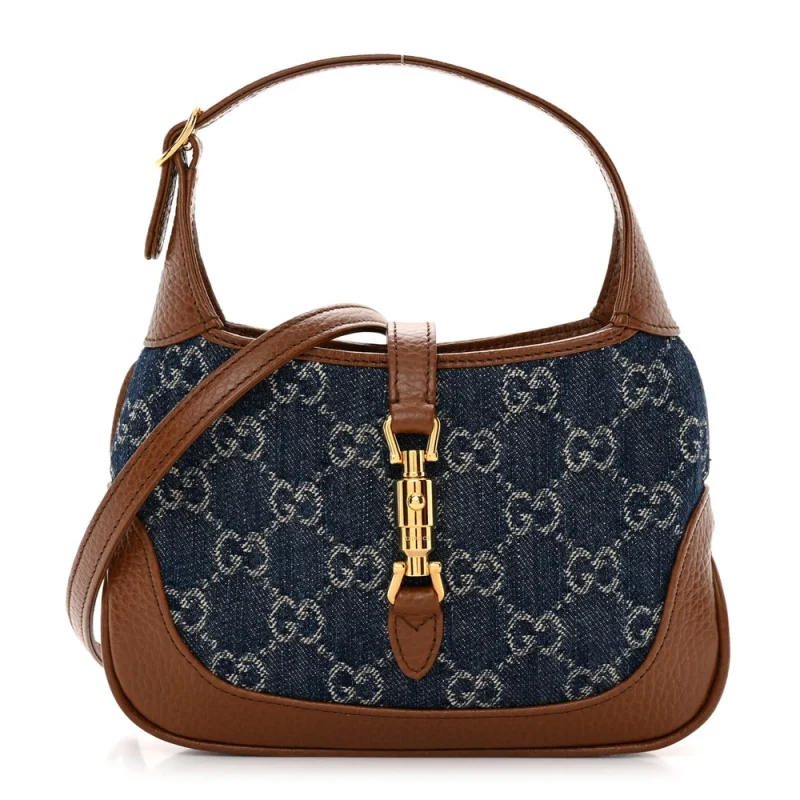 Lushentic Replicas Mini Jackie 1961 Hobo in Blue Tea Cuir & GG Monogram - Premium Alternative Bag