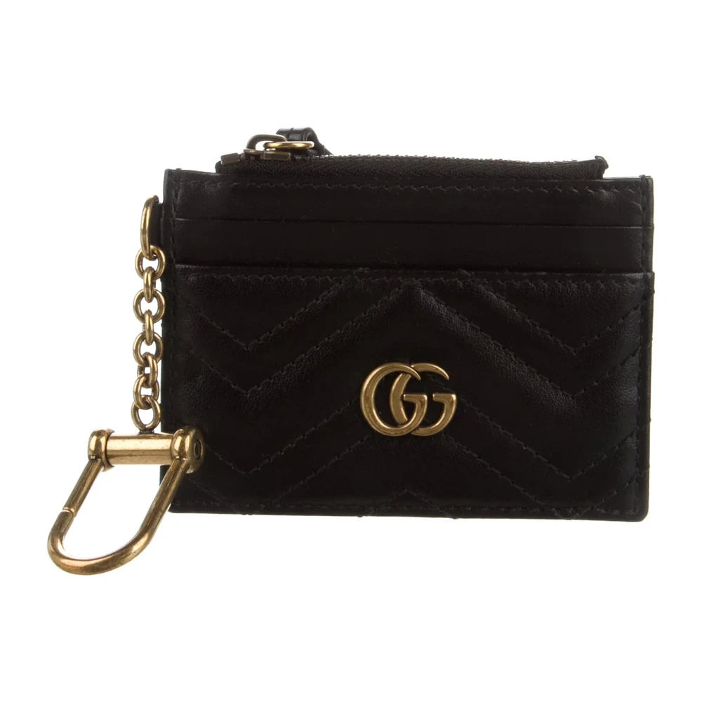 Lushentic Gucci Small Double G Logo Wallet Black Pebbled Leather Gold Hardware