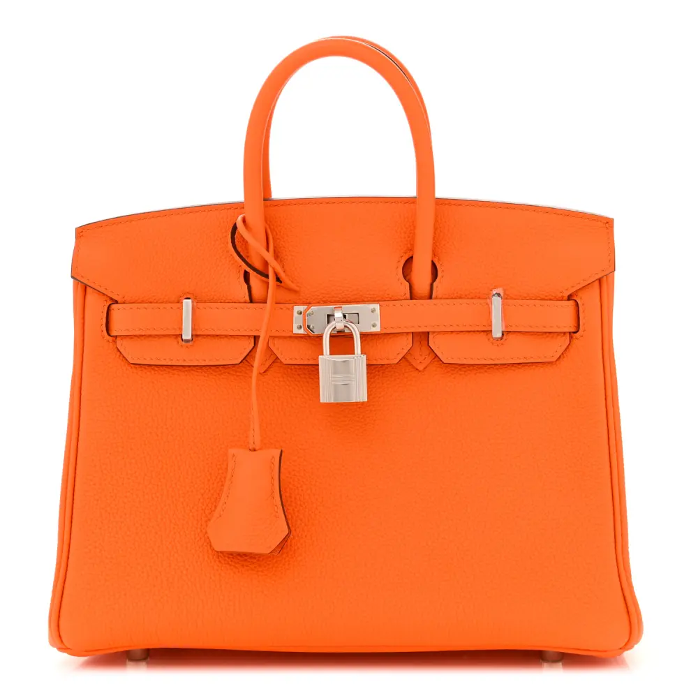 Lushentic Hermès Birkin 25 Orange Minium Togo Leather Silver Hardware Front