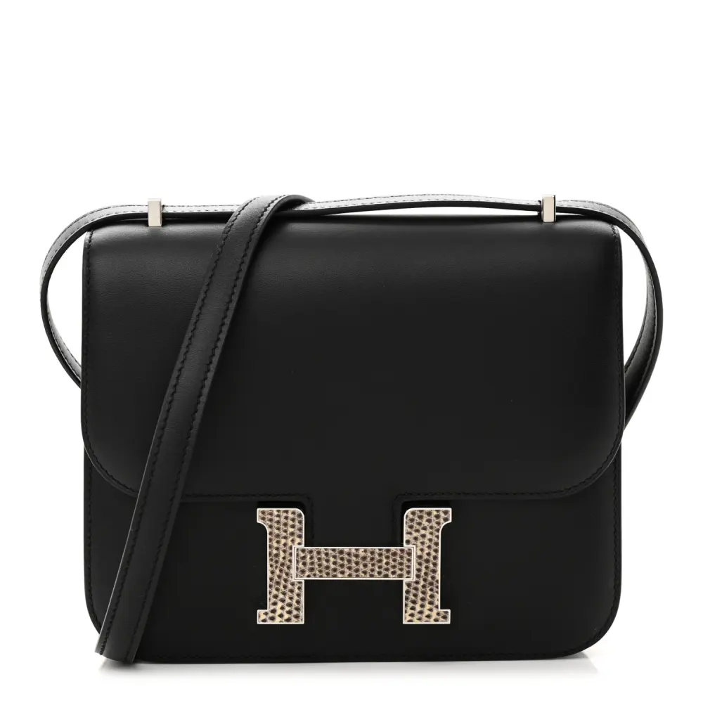 Lushentic Hermès Constance 18 Black Ombre Veau Monsieur & Lizard Leather Palladium Silver Hardware Front