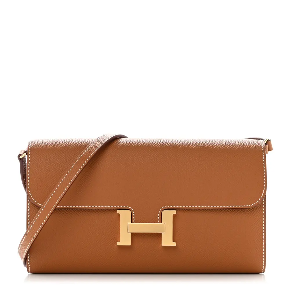 Lushentic Hermès Constance Long Wallet To Go Brown Epsom Leather Gold Hardware Front