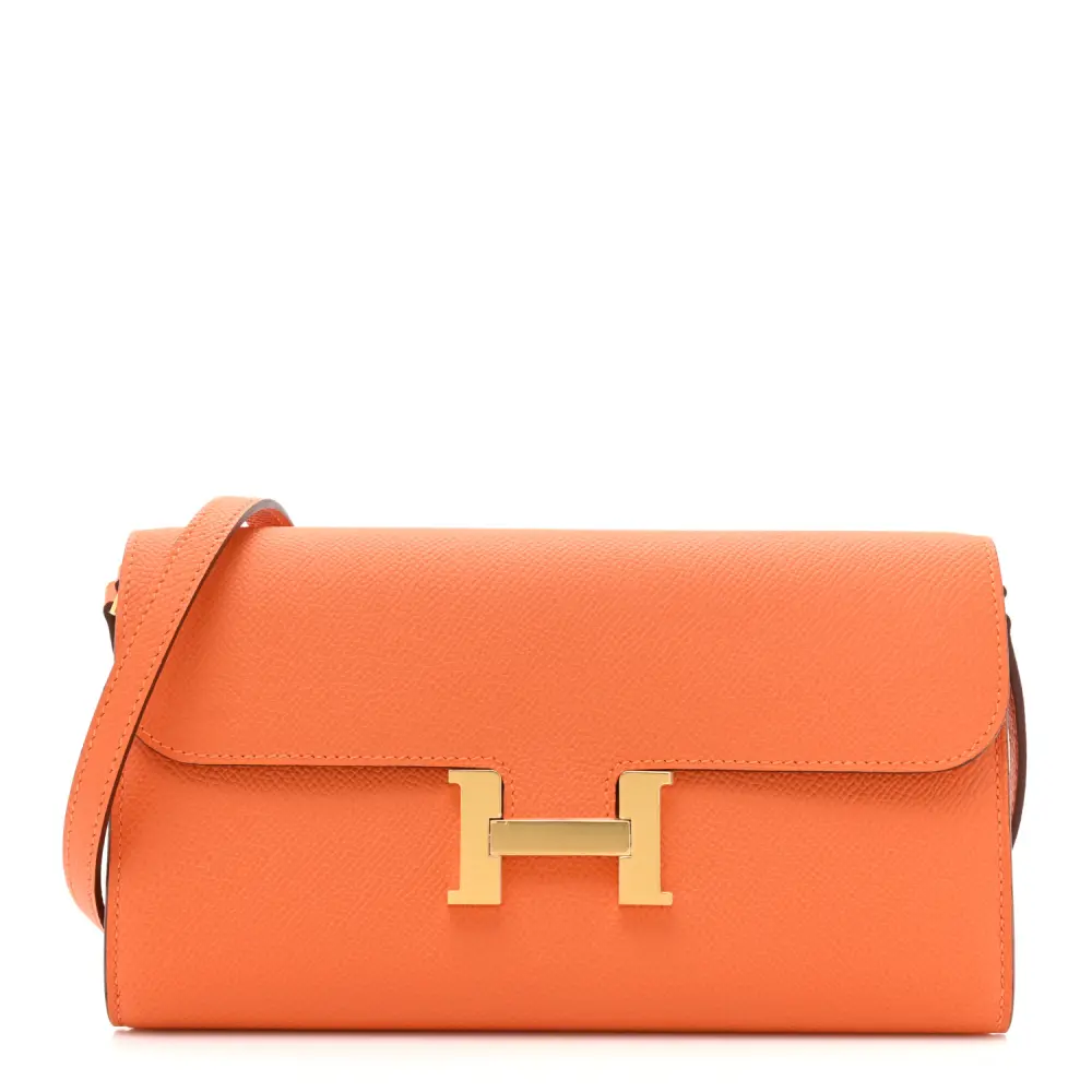 Lushentic Hermès Constance Long Wallet To Go Orange Epsom Leather Gold Hardware Front