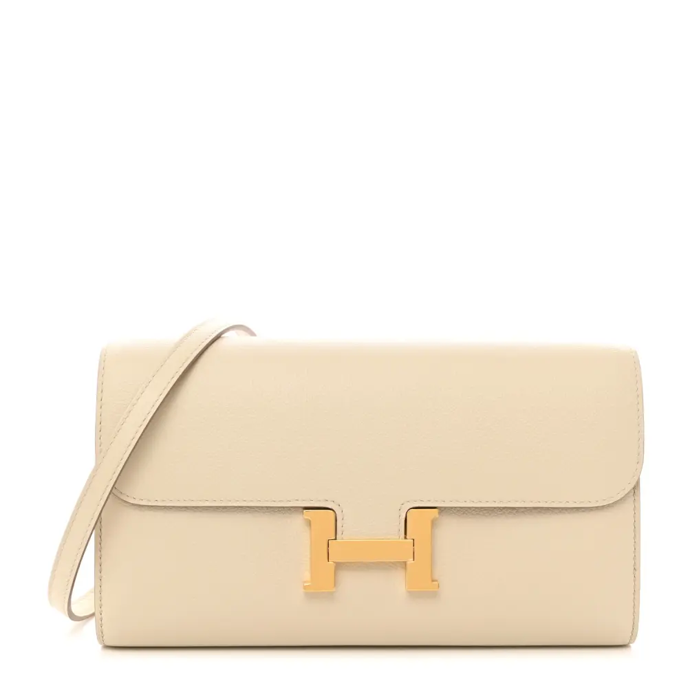 Lushentic Hermès Constance Wallet To Go Béton Evercolor Leather Gold Hardware Front