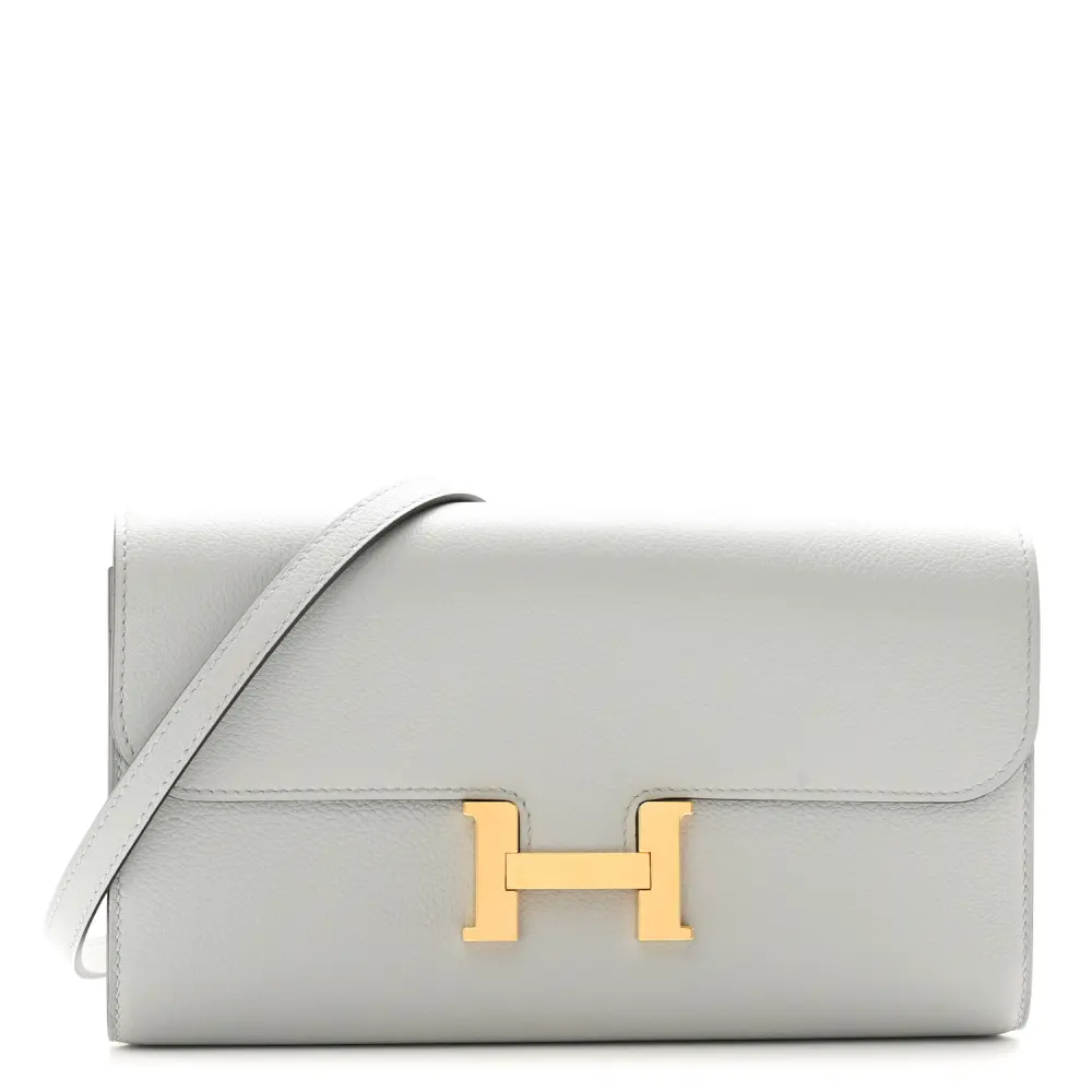 Lushentic Hermès Constance Wallet To Go Bleu Glacier Evercolor Leather Gold Hardware Front