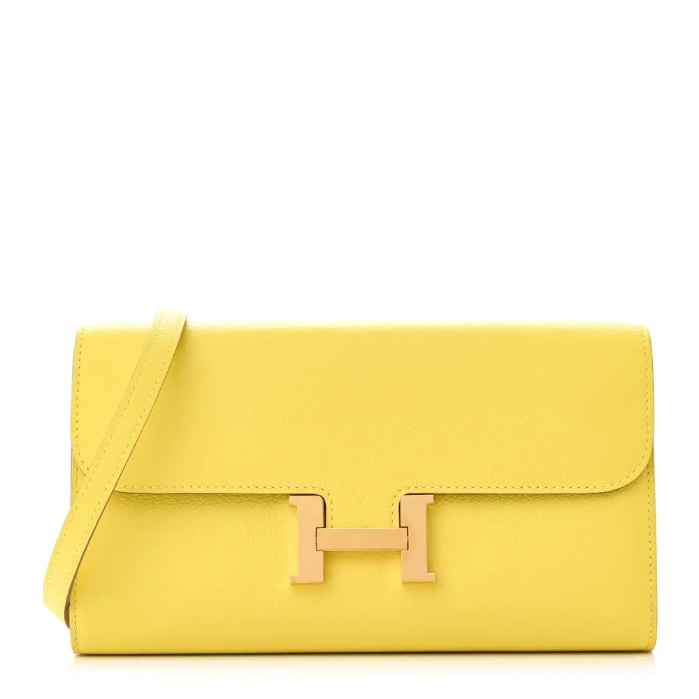 Lushentic Hermès Constance Wallet To Go Lime Evercolor Leather Gold Hardware Front