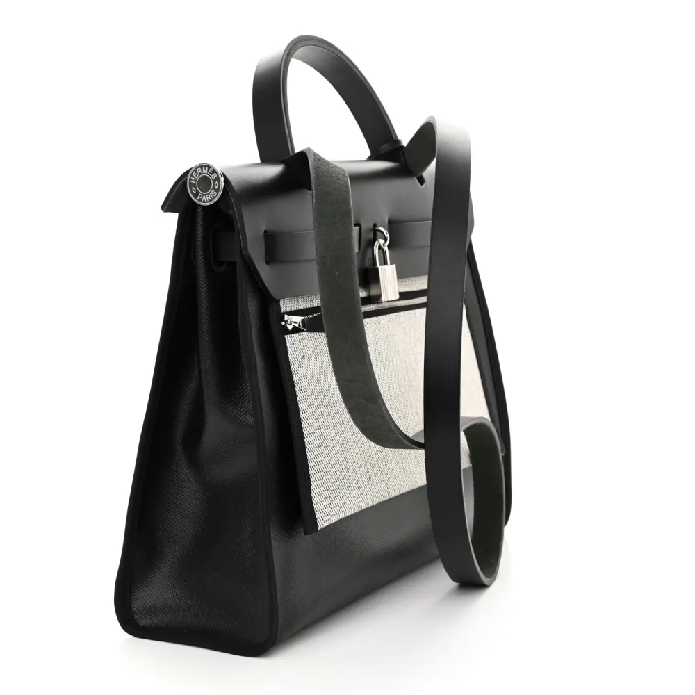 Lushentic Class Herbag Zip PM 31 Black Ecru Toile H Vache Hunter Leather Palladium Hardware - Image 4