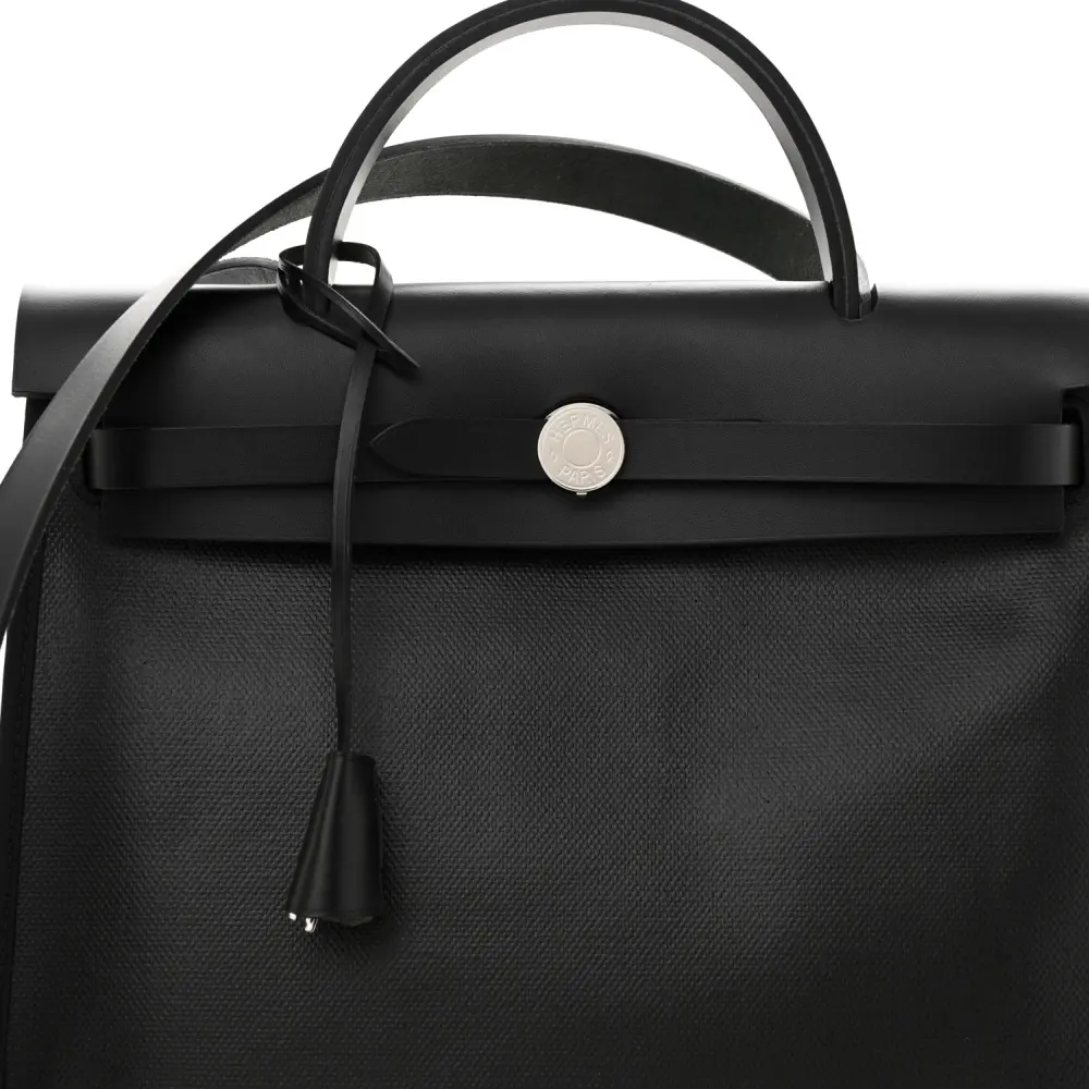 Lushentic Class Herbag Zip PM 31 Black Ecru Toile H Vache Hunter Leather Palladium Hardware - Image 9