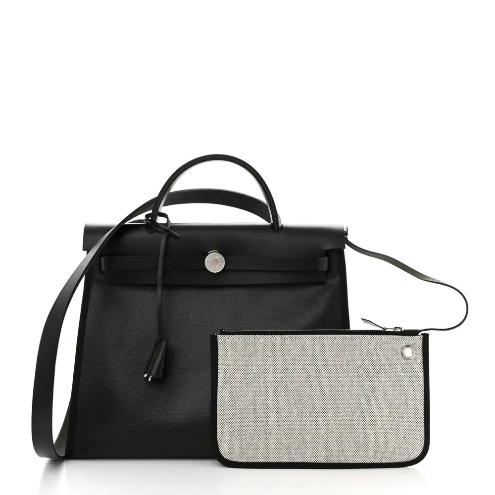 Lushentic Class Herbag Zip PM 31 Black Ecru Toile H Vache Hunter Leather Palladium Hardware - Image 2