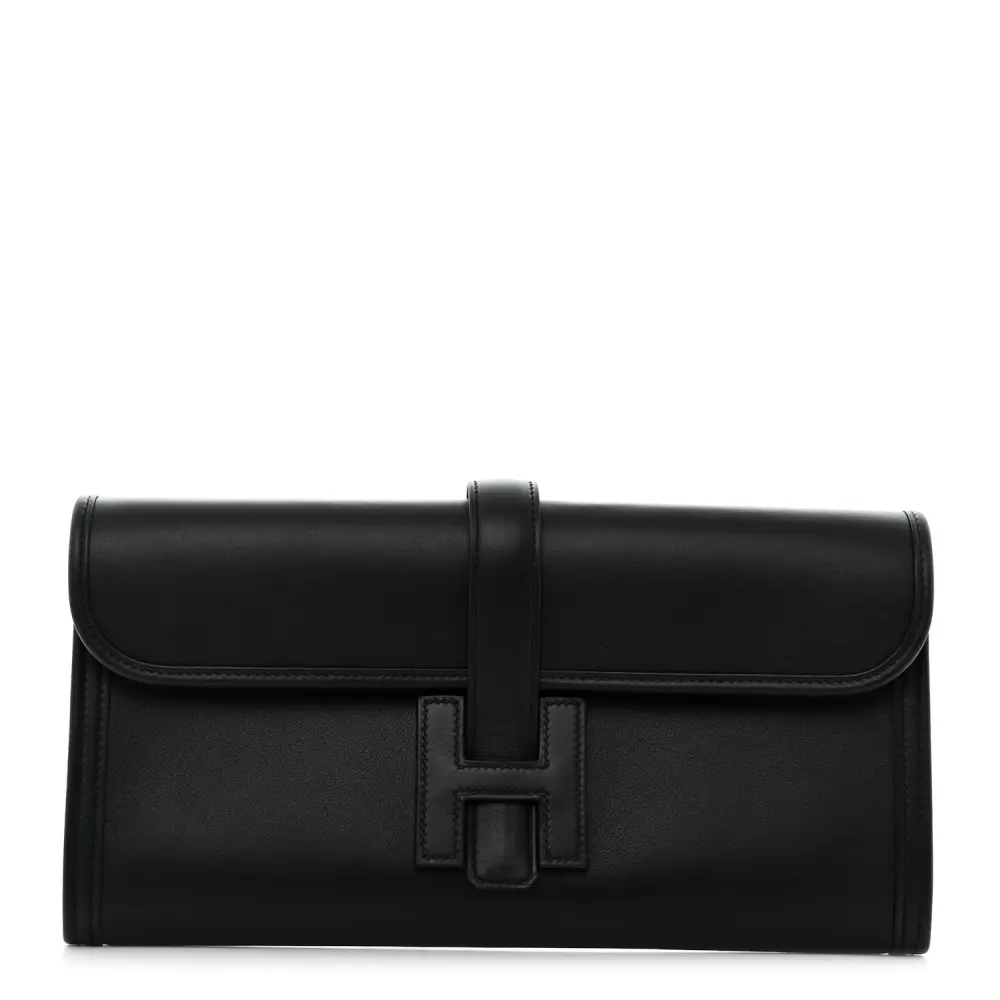 Lushentic Hermès Jige Elan 29 Clutch Black Swift Leather Front