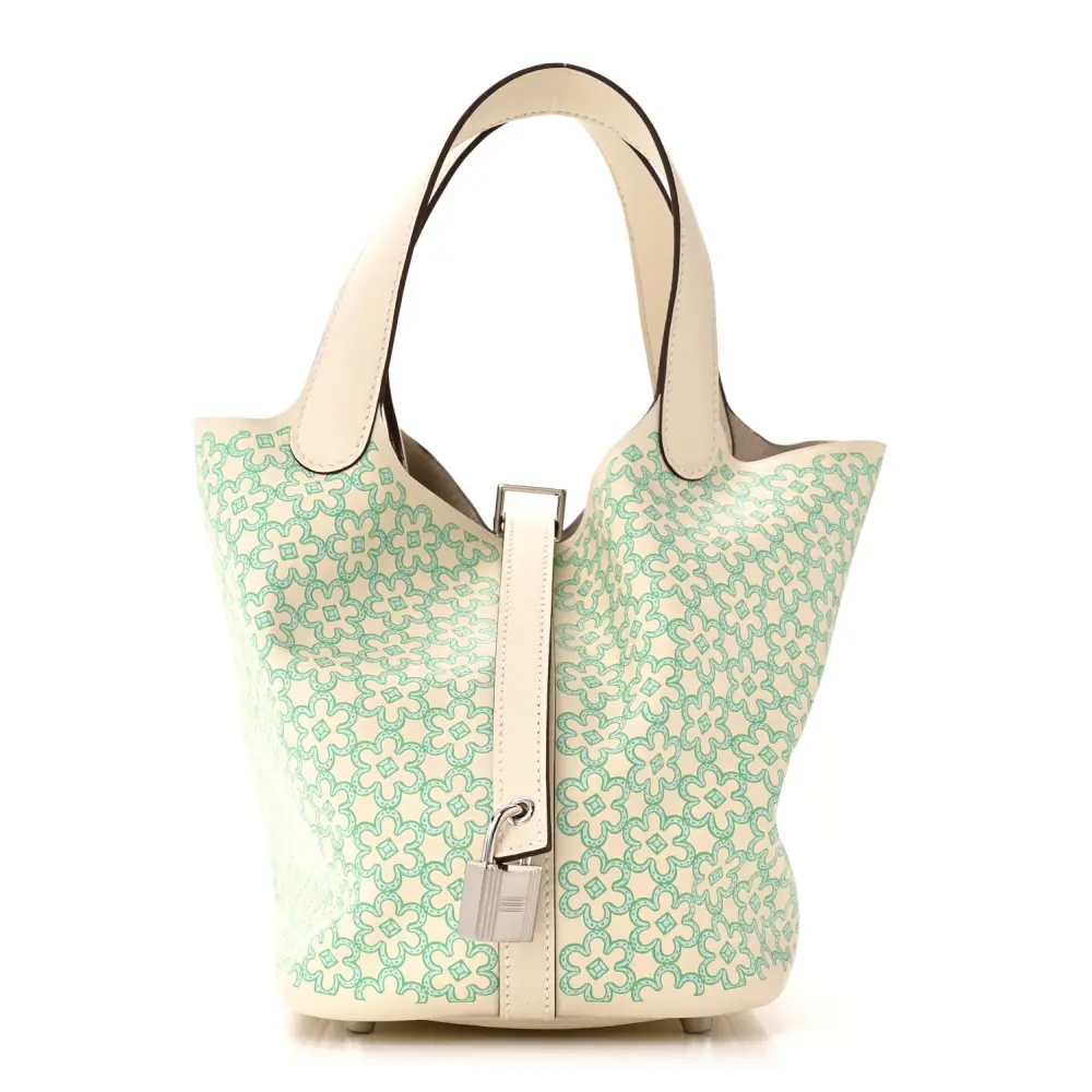 Lushentic Hermès Lucky Daisy Picotin Lock 18 PM NataVert Swift Leather Palladium Silver Hardware Front