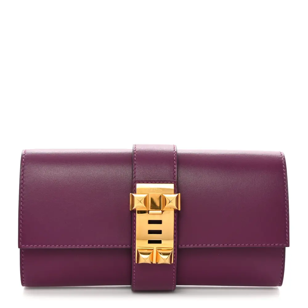 Lushentic Hermès Medor 23 Clutch Anemone Tadelakt Leather Gold Hardware Front