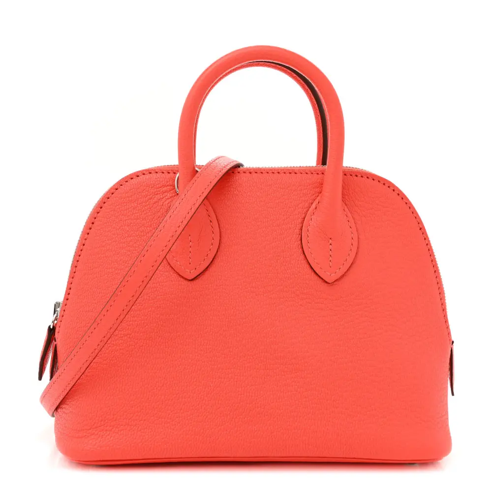 Lushentic Hermès Mini 1923 Bolide Orange Field Chèvre Mysore Leather Palladium Silver Hardware Front