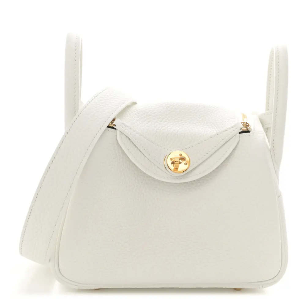 Lushentic Hermès Mini Lindy 20 New White Taurillon Clemence Leather Gold Hardware Front