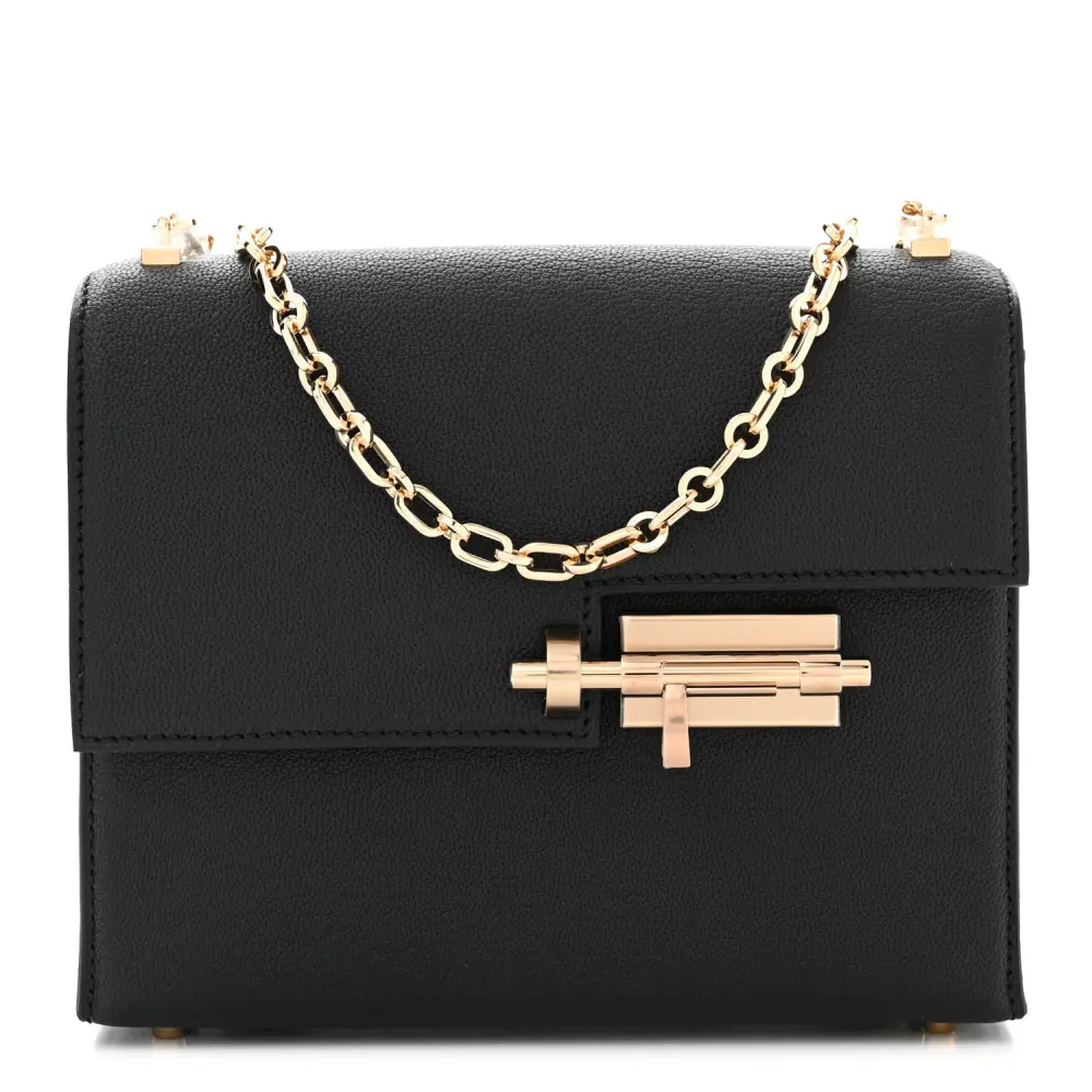 Lushentic Hermès Mini Verrou Chaîne Bag Black Chèvre Mysore Leather Gold Hardware Front
