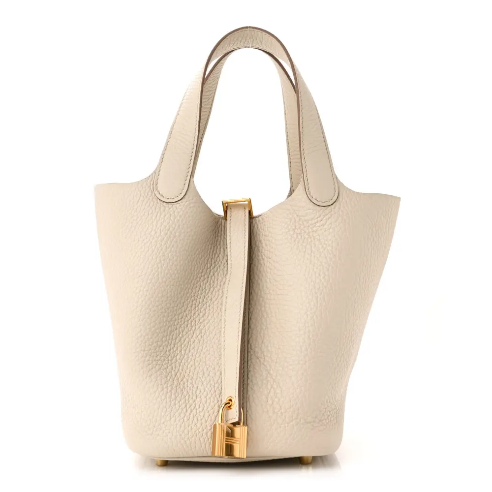 Lushentic Hermès Picotin Lock 18 PM Béton Taurillon Clemence Leather Gold Hardware Front