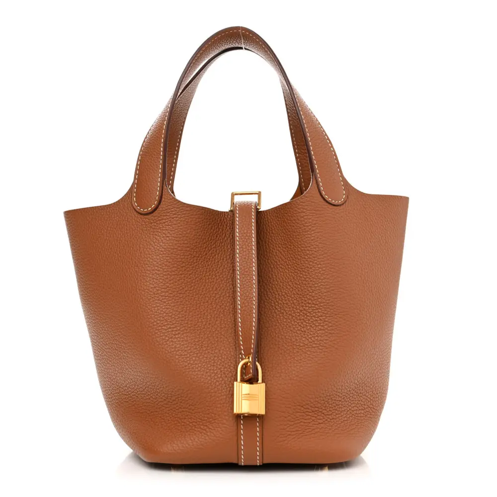 Lushentic Hermès Picotin Lock 18 PM Brown Taurillon Clemence Leather Gold Hardware Front