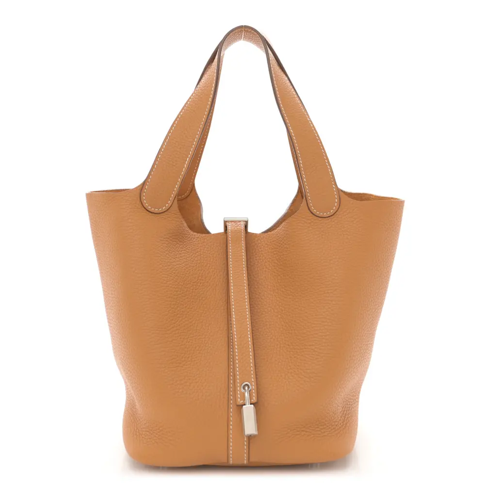 Lushentic Hermès Picotin Lock 18 PM NaturalSable Taurillon Clemence Leather Palladium Hardware Front