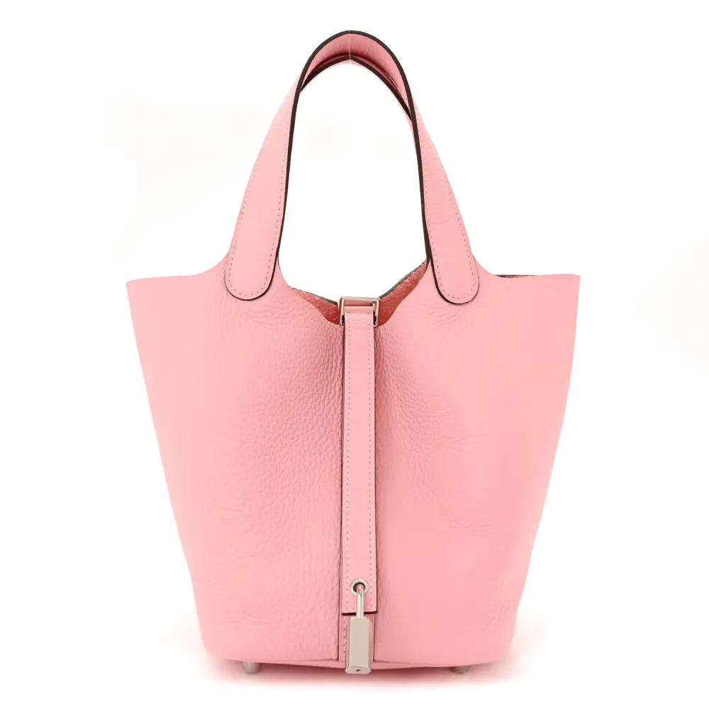 Lushentic Hermès Picotin Lock 18 PM Rose Sakura Taurillon Clemence Leather Palladium Hardware Front