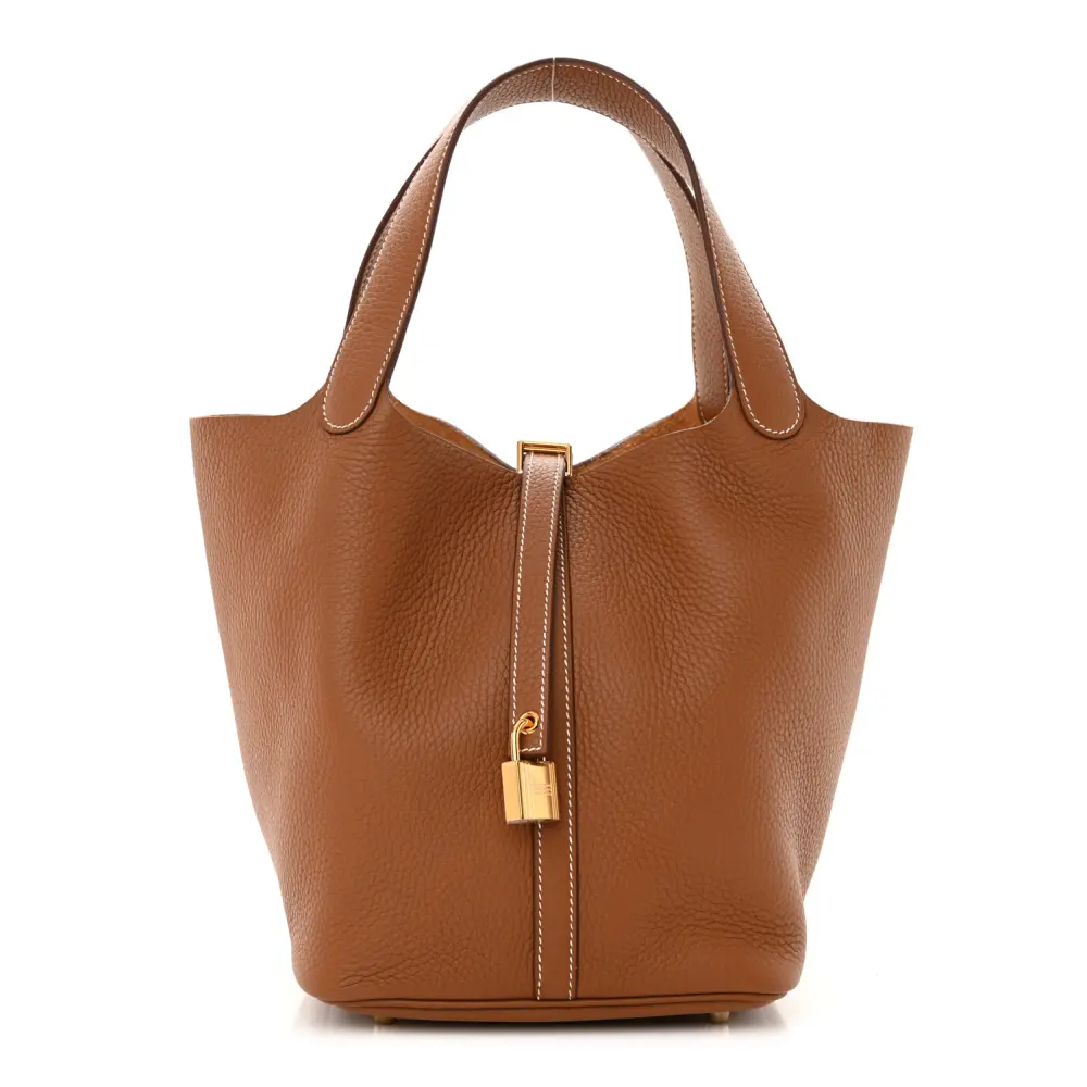 Lushentic Hermès Picotin Lock 22 MM Brown Taurillon Clemence Leather Gold Hardware Front