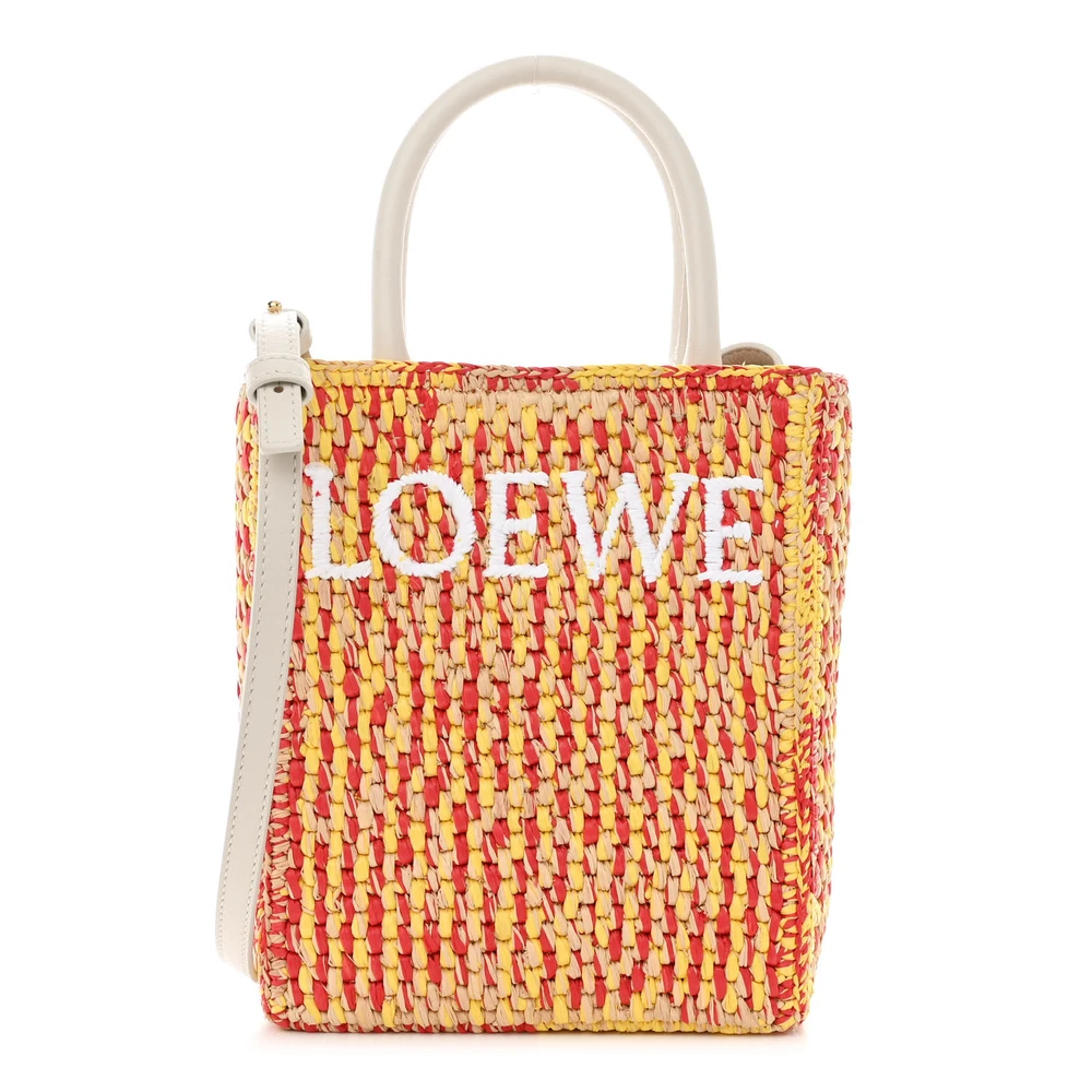 Lushentic Loewe A5 Tote Bag Standard White Multicolor Raffia & Calfskin Leather Front