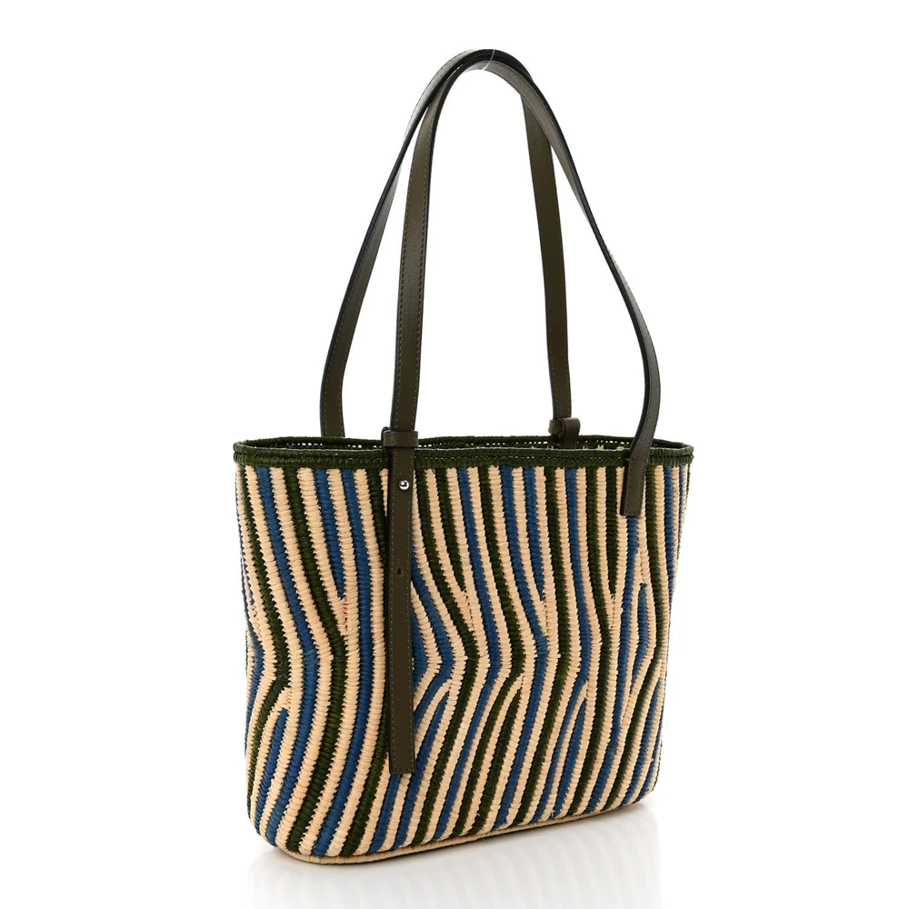 Lushentic Grade Handbags - Basket Tote Bag in Natural Khaki & Blue - Image 3